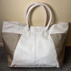 Jimmy Choo Parfums Fragrance Large Tote Perfume Hand Bag Cream Gold Designer 18”